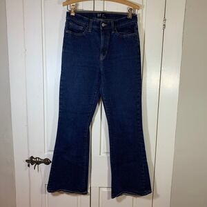 GAP Womens 8 29R Dark Wash 70s Flare Jeans High Rise Stretch Denim Retro Western